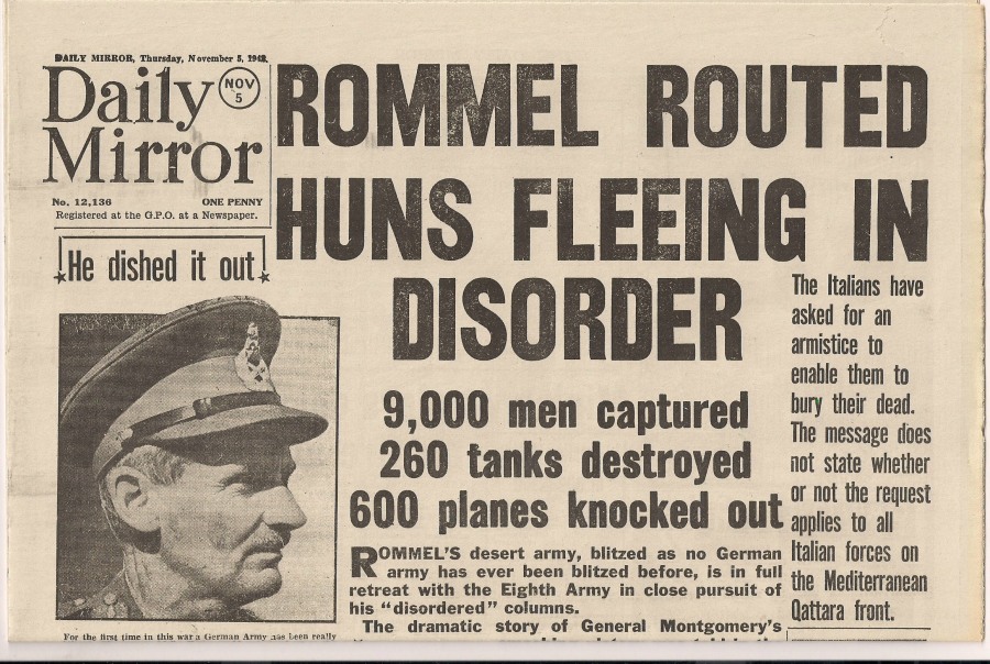 Image result for Rommel retreats from El Alamein - newspaper